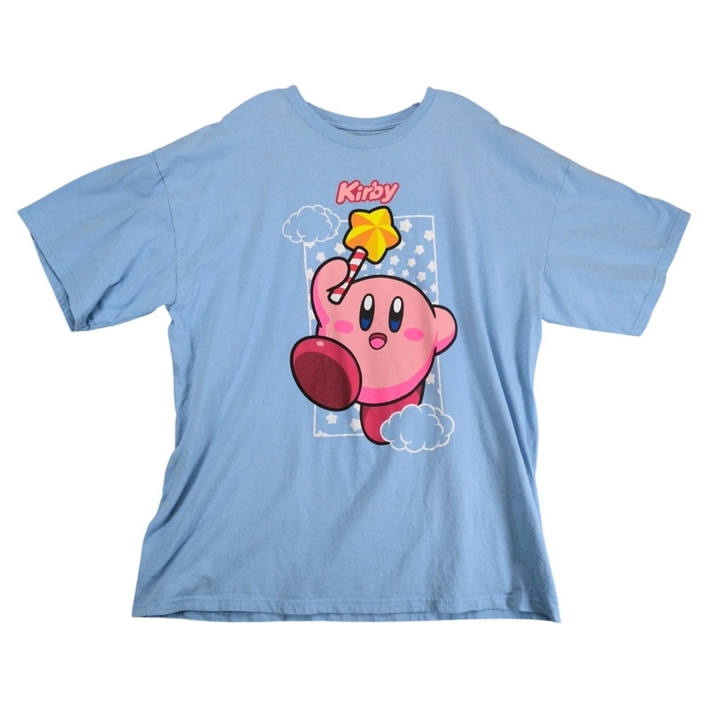 Nintendo Kirby Blue Graphic T-Shirt Men's 2XL 100% Cotton Gamer‎ Streetwear Cute